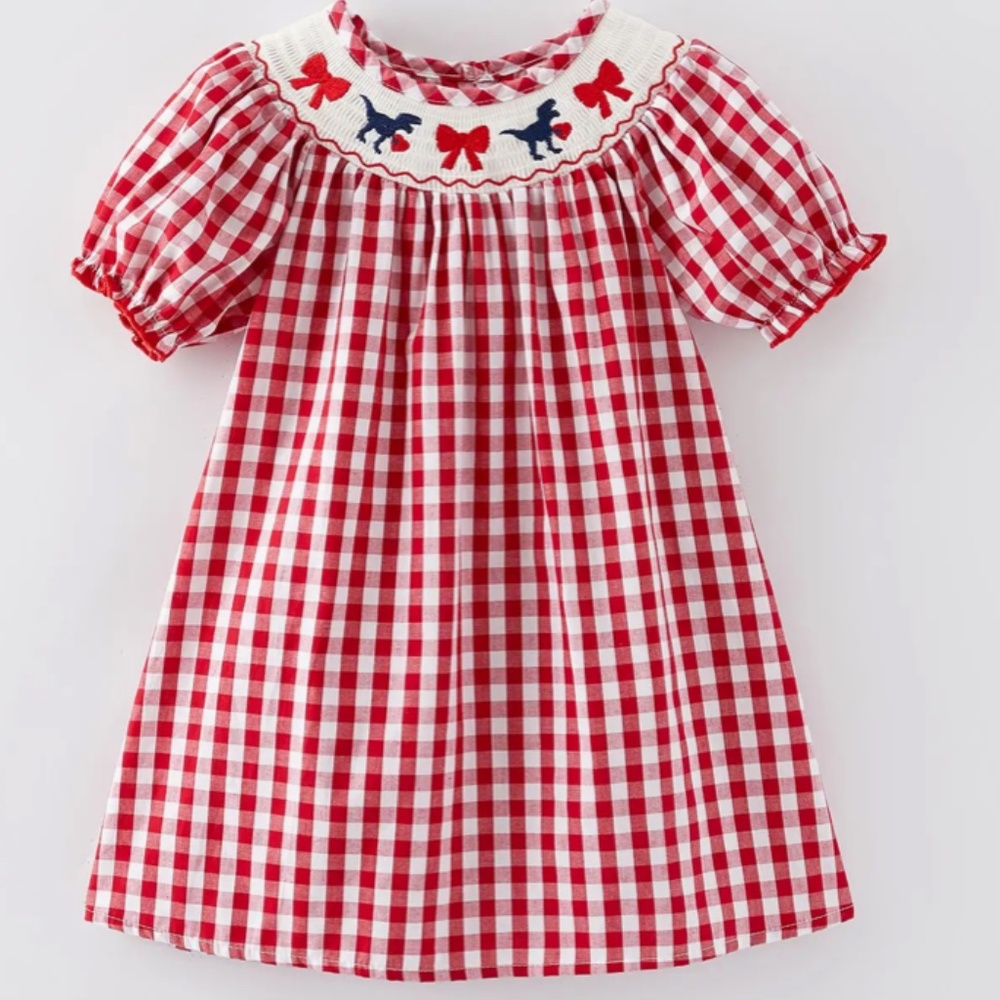 Smocked Plaid Dinosaur Print Dress sizes 2 and 3